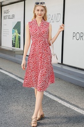 [XL313078] XL313078 Pattern Chiffon Dress Lady