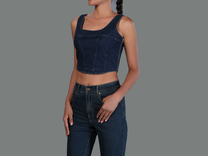 GH33328 Denim Crop Top Lady