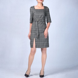 [XL213402] XL213402 Plaid Square Neck Dress Lady